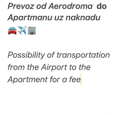 a screenshot of a text message about the airport at Delete 44 in Novi Grad
