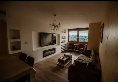 a living room with a couch and a tv at Loronobeo.forest in Belgrade