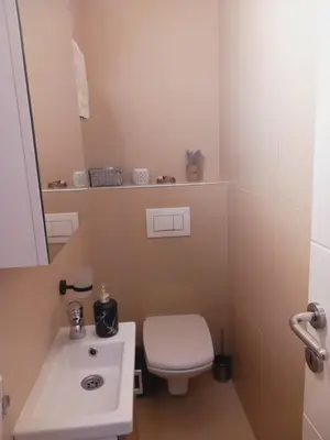 a bathroom with a white toilet and a sink at LIBERO 78 in Vračar (historical)