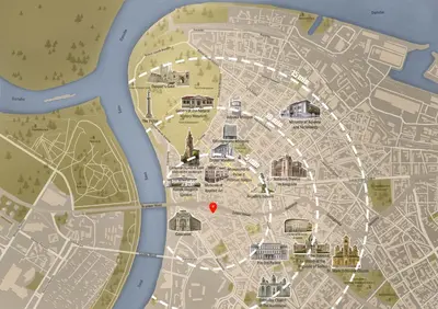 a map of a city with a red dot at Grand Gallery with Cinema & Balcony Old Town in Belgrade