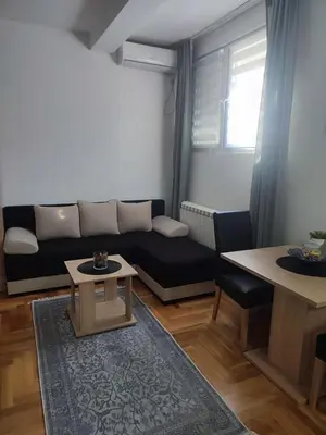 a living room with a couch and a table at Altina Gottfried Studio in Novi Grad