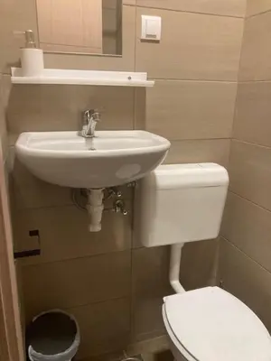 a bathroom with a sink and a toilet at Studio Anrora 2 in Belgrade