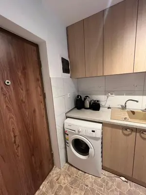 a kitchen with a washing machine and a sink at Fontana in Belgrade