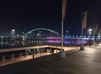 a view of a bridge at night with lights at BW Queen Apartman 412-whit free garage parking in Belgrade