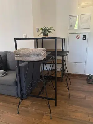 a table with a plant on it next to a couch at Amar1 in Belgrade