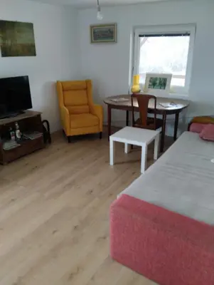 a living room with a bed and a table and a chair at Sunny Villa in Belgrade