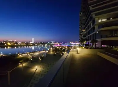 a view of a city at night with lights at BW QUARTET Apartman-whit free garage parking in Belgrade