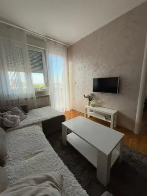 a living room with a couch and a tv at Kutak mira in Belgrade