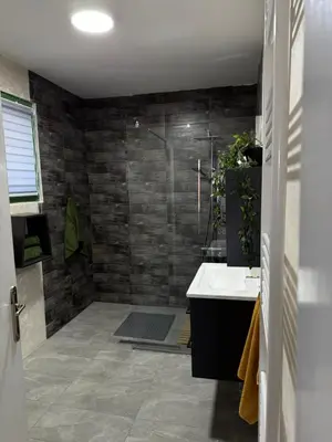 a bathroom with a shower and a sink at Barrique apartments sa zatvorenim bazenom in Smederevo