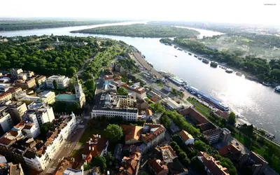 an aerial view of a city and a river at Belvedere city center apartment in Belgrade