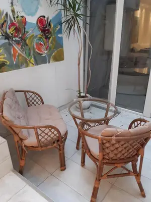 a couple of chairs and a plant in a window at Viktoria in Belgrade