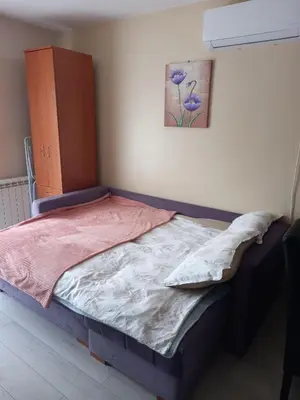 a bed in a room with a painting on the wall at Sofia Apartment 2 in Surčin