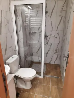 a bathroom with a toilet and a shower at Aleksa 1 in Belgrade